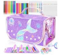JYPS 70 piezas Sirenas Maletin Pinturas para Niños con Estuche, Lavable Rotuladores para Colorear Juego de Pintura, Crayones, Acuarelas, Maletin de Colores Dibujo Juguetes Regalo Niña 3 4 5 6 7 años