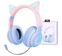 JYPS Auriculares Inalámbricos para Niños para Niñas, con Luz LED, Orejas de Gato, Auriculares Bluetooth Ajustables sobre la Oreja con Micrófono para Adolescentes/Adultos Mujeres/Tableta/iPad/PC Rosa