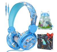 JYPS Auriculares Niña, Unicornios/Dinosaurios para Niños con Cable, Cascos Infantil para Escolar/Tablet con Micrófono, Diadema Música 3-12 Años, Regalo para Niña (Azul)