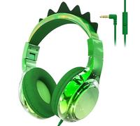 JYPS Auriculares Niños, Metálico Cascos Niña, Shareport, 85/94dBA Volumen Limitado, con Jack de 3,5 mm, Auriculares Infantiles con Cable Plegables para Tableta/Kindle Fire (Dinosaurio, Verde)