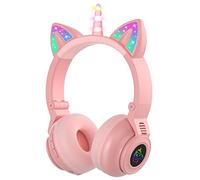 JYPS Auriculares Niños, Unicorn Auriculares Inalámbricos Bluetooth Niña con Luces LEDo, Cascos Infantiles Bluetooth con Cable,Cascos Inalámbricos Niña para iPad/Tablet/Escuela/Musica