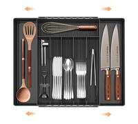 JYPS Cubiertos para Cajon, Expandible Cocina Organizador Cajones con 8 Compartimentos, Ajustable Organizador de Utensilios Cubertero, Bandeja de Cubiertos, Tenedores, Negro