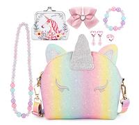 JYPS Sac à Main Licorne pour Petites Filles, 7Pcs Avec Sac à Main et Bijoux pour Enfants, Accessoires pour Jeux de rôles, cadeaux d'anniversaire, Cadeau Licorne, jouet