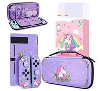 JYPS Unicorn Carry Case for Nintendo Switch with Hard Protective Cover, Purple Travel Carrying Switch Case Accessories Kit, Portable Protection Bundle Bag Compatible with Nintendo Switch for Girls