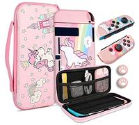 JYPS Unicorn Funda para Nintendo Switch, Estuche de Transporte para Accesorios de Consola y Tarjetas de Juego, Rígido Bolsa Protectora con asa para Switch para niñas(Rosa)