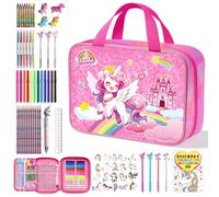 JYPS Unicornio Maletin Pinturas para Niñas, 73 Piezas Lavable Juego Estuche de Pintura con Lapices Colores, Libro Pintado, Perfumado Rotuladores, Juguetes Pinturas Regalo para Niños 4 5 7 8 10 años