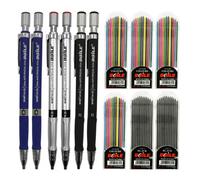 JYsun 6pcs 2mm Mechanical Pencils with 4 Cases Color Lead Refills and 2 Cases Black Refills for Art Sketching Carpenter Draft Drawing Writin
