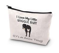 JYTAPP Aussie Lover Gift Australian Shepherd Dog Owner Gift Aussie Mom Cosmetics Bag I Love My Little Wiggle Butt It's An Aussie Thing Bolsa de maquillaje Funny Dog Gifts Zipper Accessory Pouch, Beige