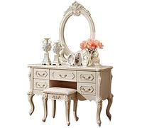 Jyuiipcz Elegante juego de tocador 2 en 1, tocador de estilo europeo, taburete moderno, combinación de princesa, color blanco