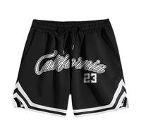 JYukaichen Shorts Deportivos Hombre, Corte Clásico y Relajado, Pantalon Baloncesto, Estampado de Letras California, Unisex, Cordón Ajustable, Ideales para Baloncesto, Gimnasio o Estilo Casual Negro S
