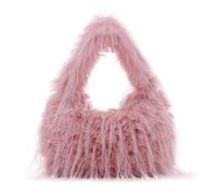 Jywmsc Bolso Peludo para Mujer Y2K Bolso Tote de Piel Sintética Bolso Bandolera Pequeño y Bonito de Felpa con Cadena