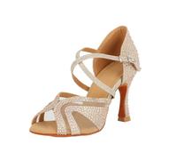 Jywmsc Zapatos de Baile Latino de Mujer con Purpurina y Pedrería Correa Cruzada Peep Toe Zapatos de Baile Social Salsa Tango Sandalias para Bodas