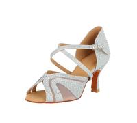 Jywmsc Zapatos de Baile Latino de Mujer con Purpurina y Pedrería Correa Cruzada Peep Toe Zapatos de Baile Social Salsa Tango Sandalias para Bodas