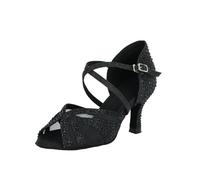 Jywmsc Zapatos de Baile Latino de Mujer con Purpurina y Pedrería Correa Cruzada Peep Toe Zapatos de Baile Social Salsa Tango Sandalias para Bodas