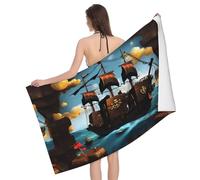 JYWXSQLT Toalla de baño con diseño de barco pirata de dibujos animados, de gran tamaño, resistente a la decoloración, sin pelusas, suave y absorbente, se seca más rápido, perfecta para el baño