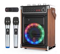 JYX Altavoz Karaoke Bluetooth con 2 Micrófonos Inalámbrico, Sistema de PA Portátil Recargable,TWS, Radio MP3 USB/TF/FM/Rec para la Fiesta (Marrón)