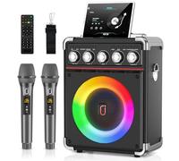 JYX Karaoke 2 microfonos inalambricos, portatil Karaoke Profesional Completo, Altavoz Karaoke de Sistema PA potatil y Luz LED y Mando a Distancia, soporta Bluetooth/TF/USB/AUX/TWS