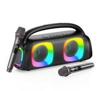 JYX Karaoke con microfono, Altavoz Bluetooth Karaoke Profesional, Sonido Estéreo Potente, 2 microfonos inalambricos 30M, TF/USB/AUX, Luces RGB, Batería de Larga Duración
