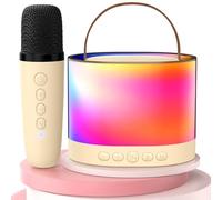 JYX - Máquina de karaoke D23-Beige con 2 micrófonos para niños y adultos, altavoz Bluetooth portátil inalámbrico