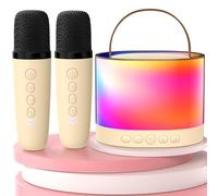 JYX - Máquina de karaoke D23-T-Beige con 2 micrófonos para niños y adultos, altavoz Bluetooth portátil inalámbrico