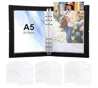 JYYWTSI álbum de fotos A5 con cubierta de fieltro 3 juegos, carpeta A5 de 6 anillas con fundas transparentes de doble cara, organizador para fotos tarjetas recibos y documentos, exterior gris negro in