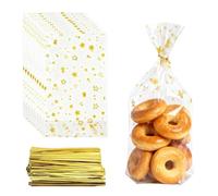 JYYWTSI Bolsas para Galletas Navidad - 100 Bolsas de Celofán Transparentes con Fondo 24 x 15 x 4 cm, Bolsas Pequeñas con Estrellas Doradas para Galletas Dulces Chocolates Navidad Cumpleaños y Bodas