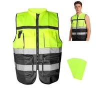 JYYWTSI Chaleco de Seguridad Reflectante Alta Visibilidad para Hombre y Mujer, Chaleco Reflectante para Bicicleta con Cremallera y Bolsillos, Chaleco de Trabajo Amarillo/Verde Neón para Tráfico, Obra