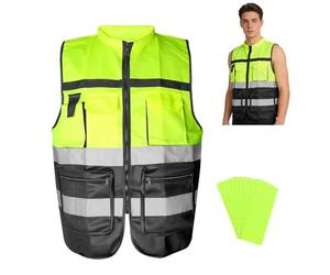JYYWTSI Chaleco de Seguridad Reflectante Alta Visibilidad para Hombre y Mujer, Chaleco Reflectante para Bicicleta con Cremallera y Bolsillos, Chaleco de Trabajo Amarillo/Verde Neón para Tráfico, Obra