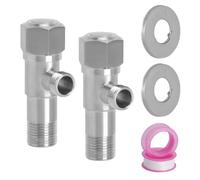 JYYWTSI Juego de 2 llaves de escuadra 1/2" x 3/8", válvula angular de acero inoxidable 304 con roseta, juntas tóricas y cinta de sellado, para lavabo, baño, cocina y agua fría y caliente