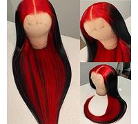 JYZ Pelucas de cabello humano rojo con reflejos de cabello humano con encaje frontal, densidad del 180 %, 13 x 4, pelucas de cabello brasileño lacio para mujeres negras, pelucas de encaje frontal de