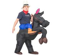 JYZCOS Disfraz de vaquero inflable para adulto, disfraz de jinete de caballo occidental, Halloween (negro)