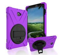 JZ 360 Degrees Kickstand Funda Cover Compatible with Galaxy Tab A 10.1 2016 (NO S Pen Version) SM-T580/T585/T587 Stand Funda with Wrist Strap and Shoulder Strap - Purple
