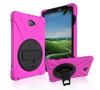 JZ 360 Degrees Kickstand Funda Cover Compatible with Galaxy Tab A 10.1 2016 (NO S Pen Version) SM-T580/T585/T587 Stand Funda with Wrist Strap and Shoulder Strap - Hot Pink