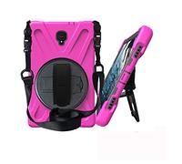 JZ 360 Degrees Kickstand Funda Cover Compatible with Galaxy Tab A 10.5 2019 (SM-T590,T595,T597) Stand Funda with Wrist Strap and Shoulder Strap - Hot Pink