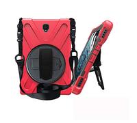 JZ 360 Degrees Kickstand Funda Cover Compatible with Galaxy Tab A 8.0 2017 (SM-T380,T385) Stand Funda with Wrist Strap and Shoulder Strap - Red