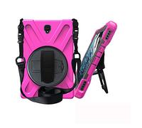 JZ 360 Degrees Kickstand Funda Cover Compatible with Galaxy Tab A 8.0 2017 (SM-T380,T385) Stand Funda with Wrist Strap and Shoulder Strap - Hot Pink
