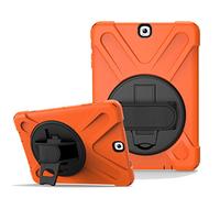 JZ 360 Degrees Kickstand Funda Cover Compatible with Galaxy Tab A 8.0 2018 (SM-T387) Stand Funda with Wrist Strap and Shoulder Strap - Orange