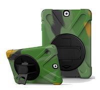 JZ 360 Degrees Kickstand Funda Cover Compatible with Galaxy Tab A 8.0 2018 (SM-T387) Stand Funda with Wrist Strap and Shoulder Strap - Camouflage