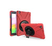 JZ 360 Degrees Kickstand Funda Cover Compatible with Galaxy Tab A 8.0 2019 (SM-T290,T295) Stand Funda with Wrist Strap and Shoulder Strap - Red