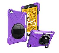 JZ 360 Degrees Kickstand Funda Cover Compatible with iPad Mini 4/5 Stand Funda with Wrist Strap,Shoulder Strap and Pencil Holder - Purple