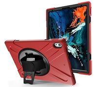 JZ 360 Degrees Kickstand Funda Cover Compatible with iPad Pro 12.9 Inch (2018,2020) Stand Funda with Wrist Strap and Shoulder Strap - Red