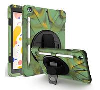 JZ 360 Degrees Kickstand Funda Cover Compatible with New iPad 10.2 Inch (2019/2020) Stand Funda with Wrist Strap,Shoulder Strap and Pencil Holder - Camouflage