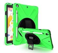 JZ 360 Degrees Kickstand Funda Cover Compatible with New iPad 10.2 Inch (2019/2020) Stand Funda with Wrist Strap,Shoulder Strap and Pencil Holder - Green