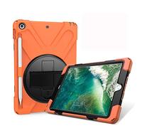 JZ 360 Degrees Kickstand Funda Cover Compatible with New iPad 9.7 Inch (2017/2018) Stand Funda with Wrist Strap,Shoulder Strap and Pencil Holder - Orange