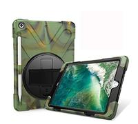 JZ 360 Degrees Kickstand Funda Cover Compatible with New iPad 9.7 Inch (2017/2018) Stand Funda with Wrist Strap,Shoulder Strap and Pencil Holder - Camouflage