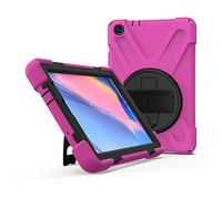JZ 360 Degrees Kickstand Funda Cover Compatible with Samsung Galaxy Tab A 10.1 2019 (SM-T510/T515/T517) Stand Funda with Wrist Strap and Shoulder Strap - Hot Pink