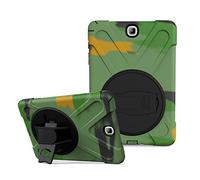 JZ 360 Degrees Kickstand Funda Cover Compatible with Samsung Galaxy Tab A 9.7 2015 (SM-T550) Stand Funda with Wrist Strap and Shoulder Strap - Camouflage