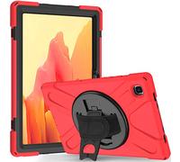 JZ 360 Degrees Kickstand Funda Cover Compatible with Samsung Galaxy Tab A7 10.4 2020 (SM-T500/T505/T507) Stand Funda with Wrist Strap and Shoulder Strap - Red