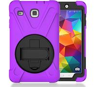 JZ 360 Degrees Kickstand Funda Cover Compatible with Samsung Galaxy Tab E 8.0 2016 (SM-T377,T375) Stand Funda with Wrist Strap and Shoulder Strap - Purple