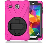 JZ 360 Degrees Kickstand Funda Cover Compatible with Samsung Galaxy Tab E 8.0 2016 (SM-T377,T375) Stand Funda with Wrist Strap and Shoulder Strap - Hot Pink